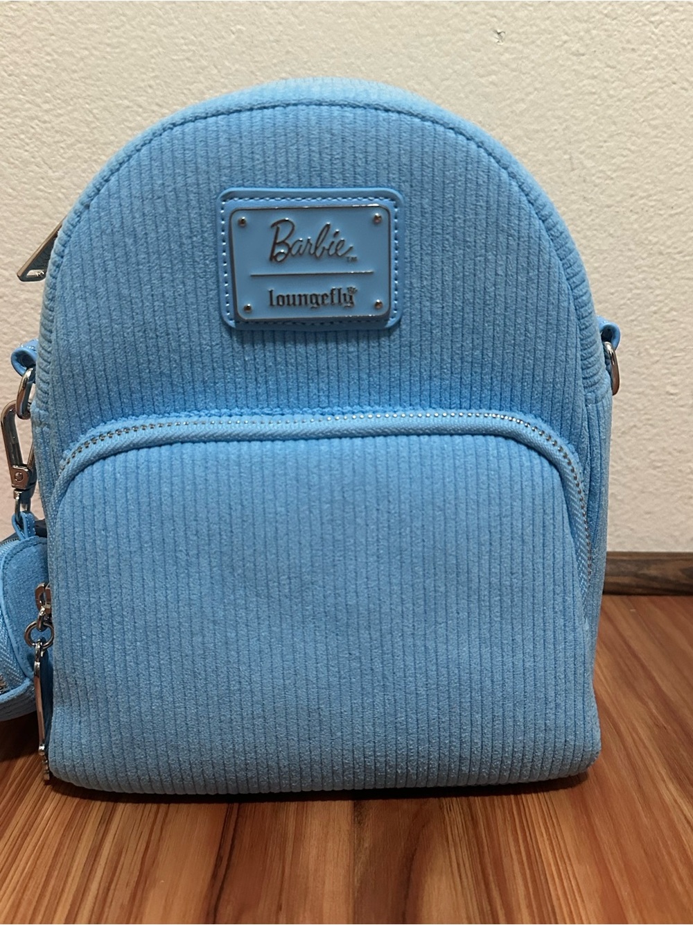 NWT Barbie Loungefly Light Blue Mini Convertible Backpack with Ken Charm - Picture 3 of 5